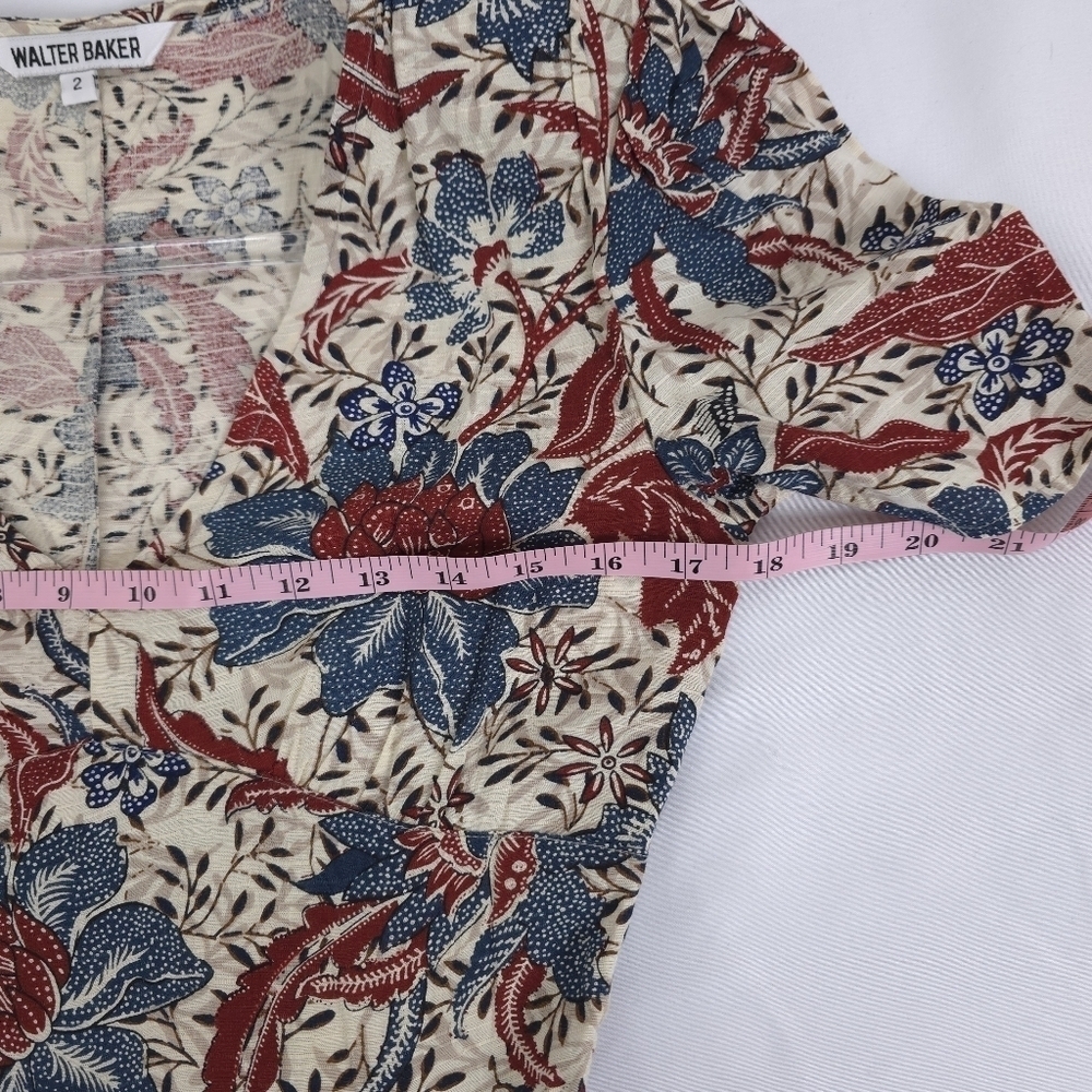 Walter Baker Josie Ruched Floral Dress V Neck Short Sleeve Size 2 - Picture 5 of 13